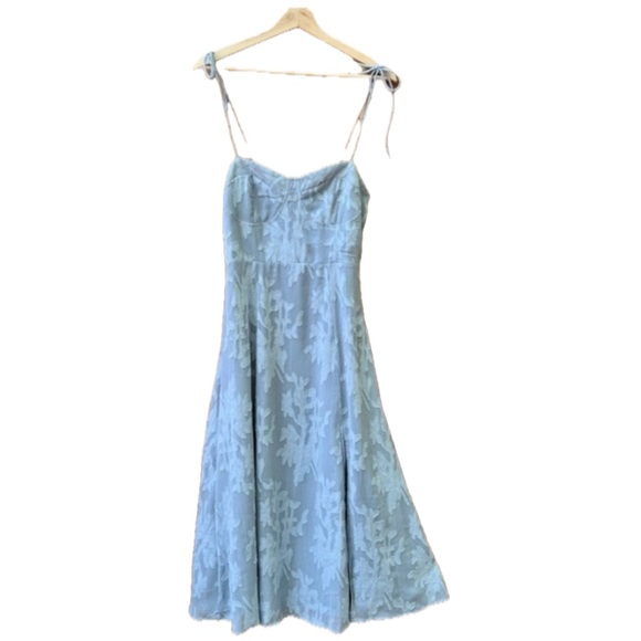 Lulu’s Loveliest Looks Dusty Blue Floral Jacquard Tie-Strap Midi Dress Size XL - Picture 6 of 8